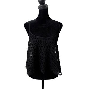 Victoria's Secret Black Crochet Top Size M Swim Cover Up Flowy Beach BOHO NEW